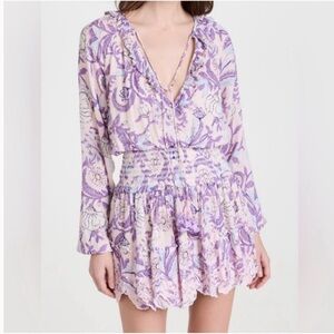 HEMANT & NANDITA Women’s SMALL Asia Floral Print Blouson Minidress Tassels India